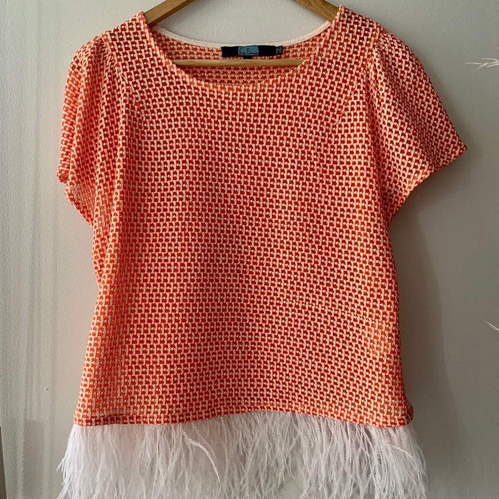 Anthropologie Orange Feathery Shirt